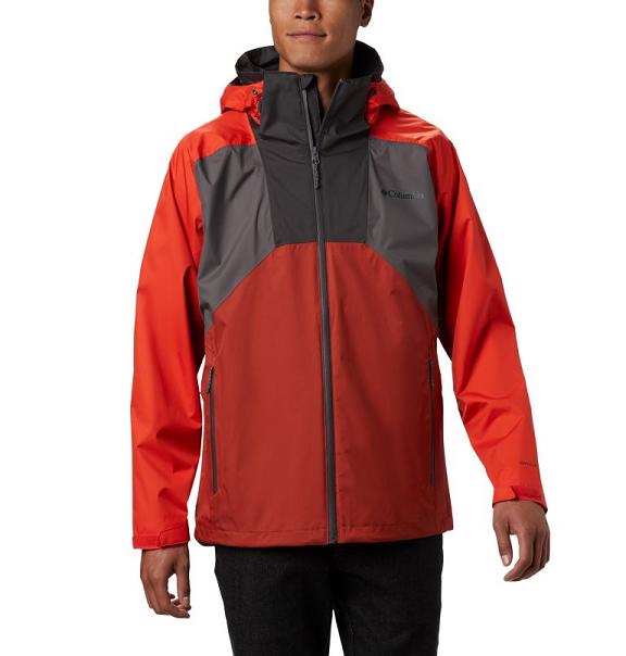Columbia Mens Rain Jacket Sale UK - Rain Scape Jackets Grey Red UK-234273